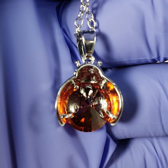 Women Sterling Silver overlay Red Ruby Stone Swarovski Crystal Ladybug Necklace - Picture 7 of 10